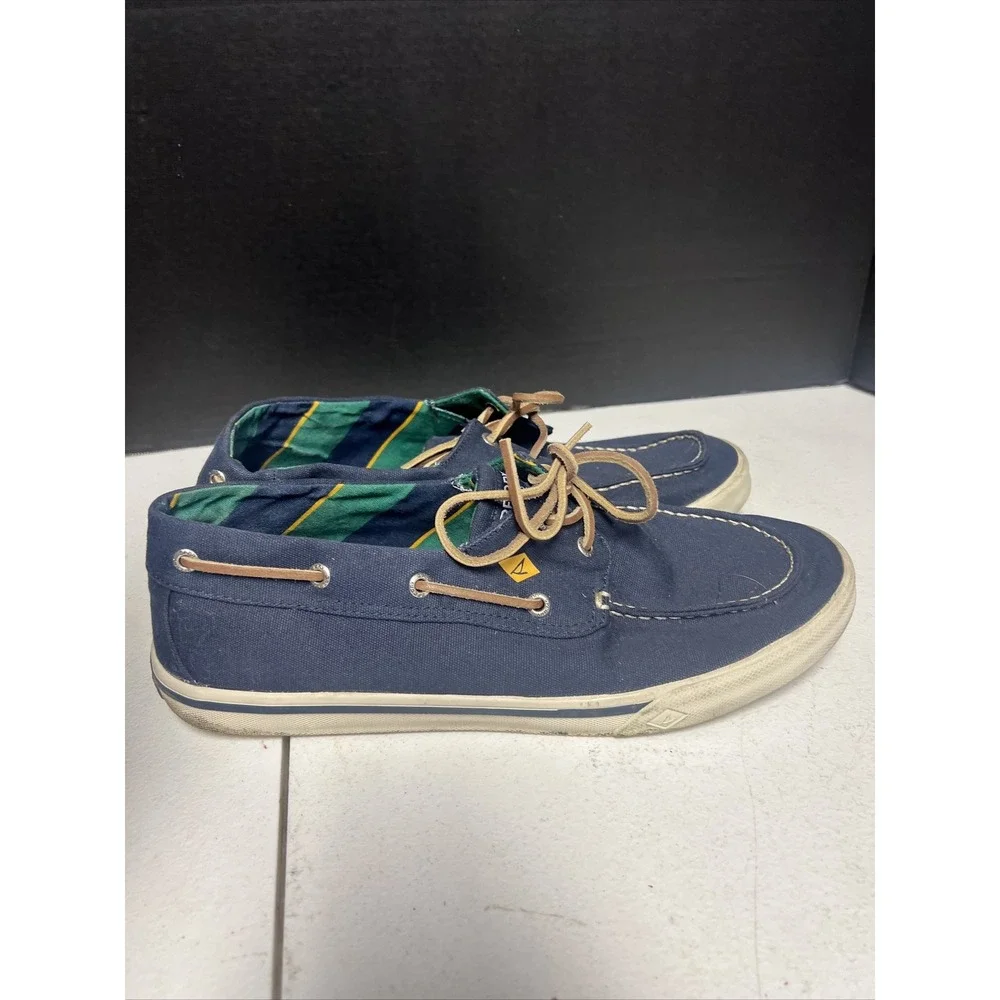 Sperry Top Sider Mens 13‎ Blue Canvas Boat Shoes Leather Laces